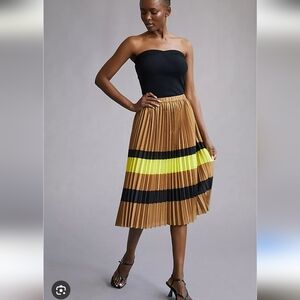 Anthropologie Maeve Pleated Stripe Midi Skirt